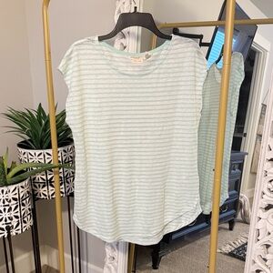Christian Siriano 100% Linen Striped‎ Mint Green Women's Top